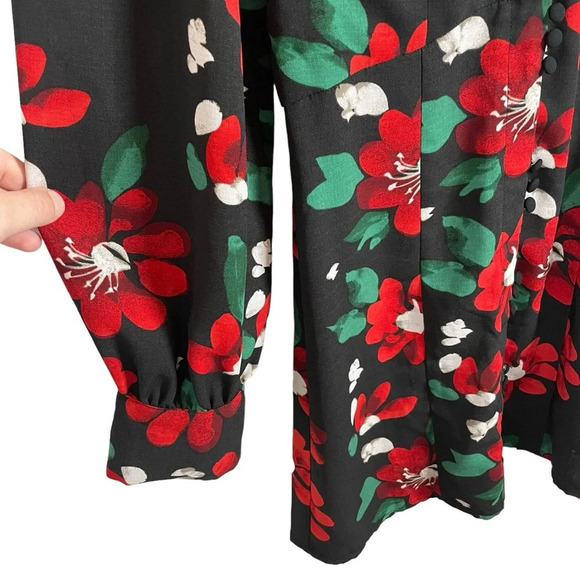 NWOT Urban Outfitters Michelle Plunging Floral Mini Dress Black/Red/Green Size S - Picture 9 of 17
